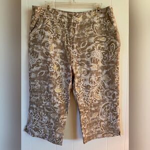 Coldwater Creek Pants Women’s 16 Gold White floral cropped Linen Rayon